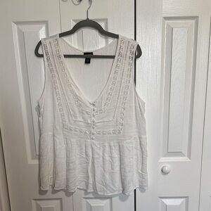 Torrid White Lace Trim Sleeveless Blouse